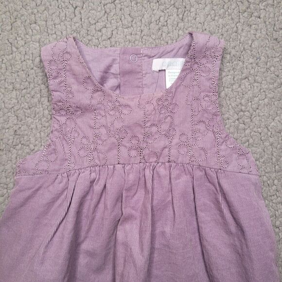 Obabi Dress Girls Baby 6 Months Purple Corduroy Fit and Flare Floral Embroidered - Picture 2 of 6